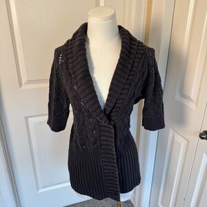 Eddie Bauer Women’s Aran Knit Charcoal Fisherman’s Sweater Size Large
